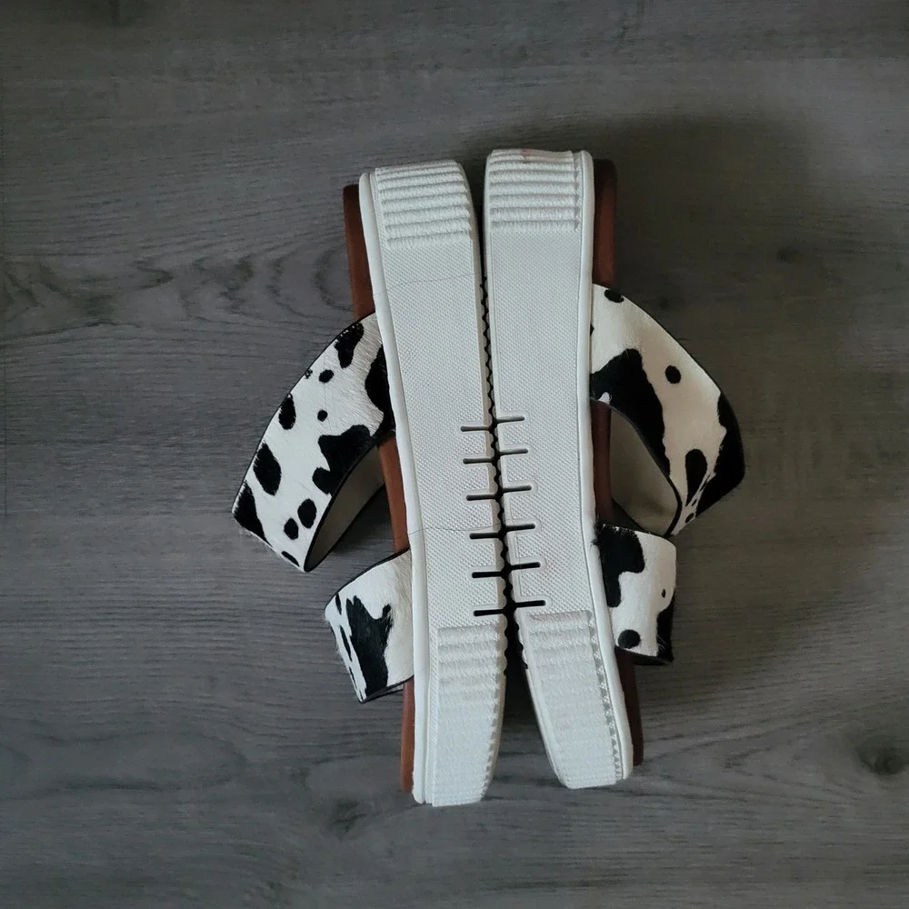 Altar'd State Cow Print Platform Slide Sandals Women 6.5 Western Farmcore Casual